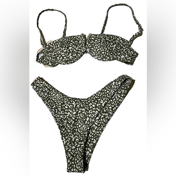 Nwot Green Leopard 3pc Bikini Set - Picture 5 of 9